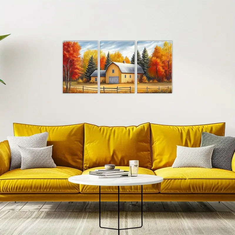 3pcs Autumn Countryside Landscape Metal Print Ready to Hang Art