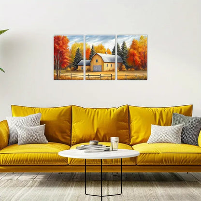 3pcs Autumn Countryside Landscape Metal Print Ready to Hang Art