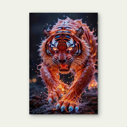 Fiery Red Tiger on Attack 60x90cm Metal Print Ready to Hang