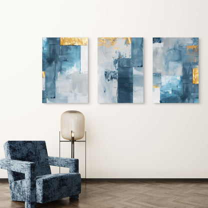 3pcs Teal Blue Gold Textured Abstract Modern Wall Art Set Canvas Framed 40x60cm - High Quality Print 100% Australian Made Wall Canvas Ready to Hang