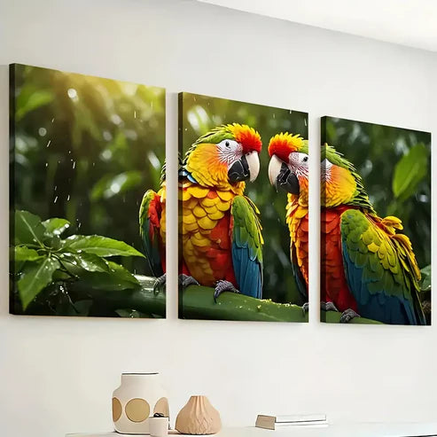 3pcs Close-Up Images of Parrot Bird Parrot Wall Art Set Canvas Unframed - High Quality Print 100% Australian Made Wall Canvas