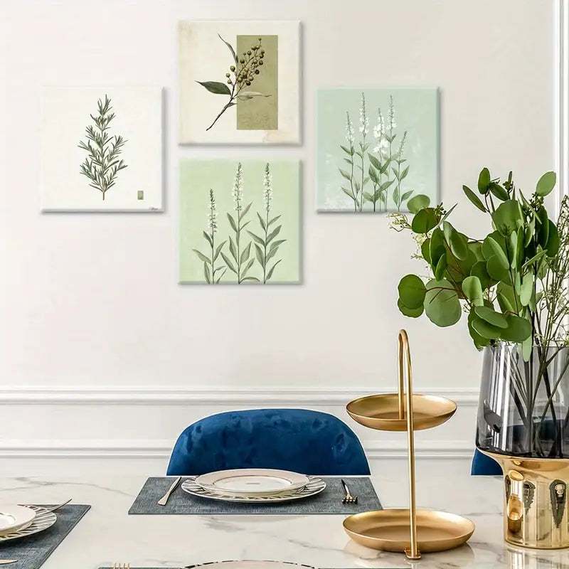 4pcs  Greenery Art Prints Natural Elements  Wall Art Canvas Framed