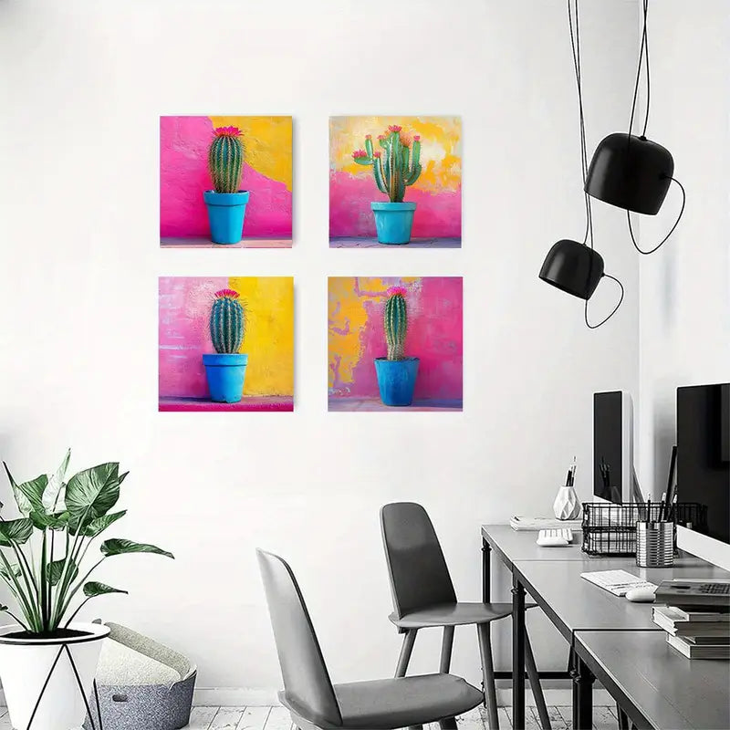 4pcs  Cactus vase Themed Elegant   CE  Wall Art Canvas Framed
