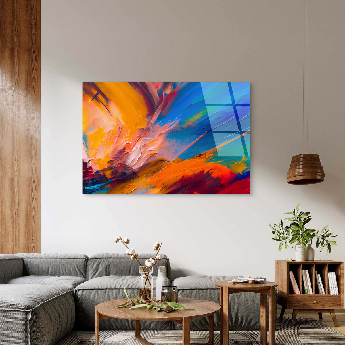 Blue Orange Paint Splash Brush Wave Acrylic Glass Printing Wall Art Australian Made Quality