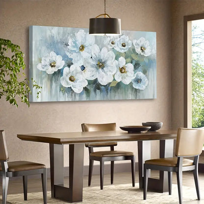 Rustic White Flowers Abstract Floral Wall Art canvas office home room framed 120x60cm