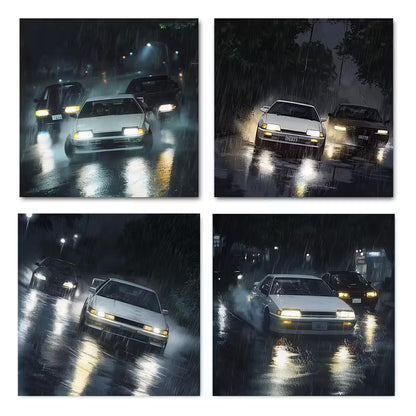 4pcs Night Car Picture  Wall Art Canvas Framed