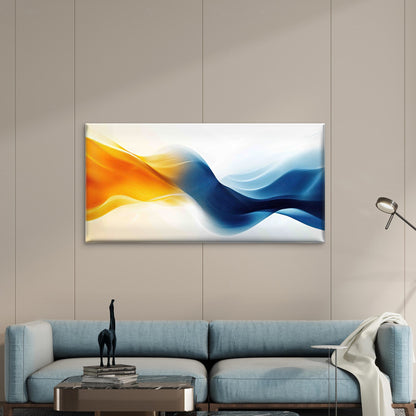 Abstract Blue and Orange Wave Wall Art Canvas Office Home Room Framed 120x60cm