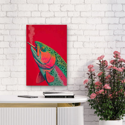 Surreal Art of a Smoking Fish 60x90cm Metal Print Ready to Hang