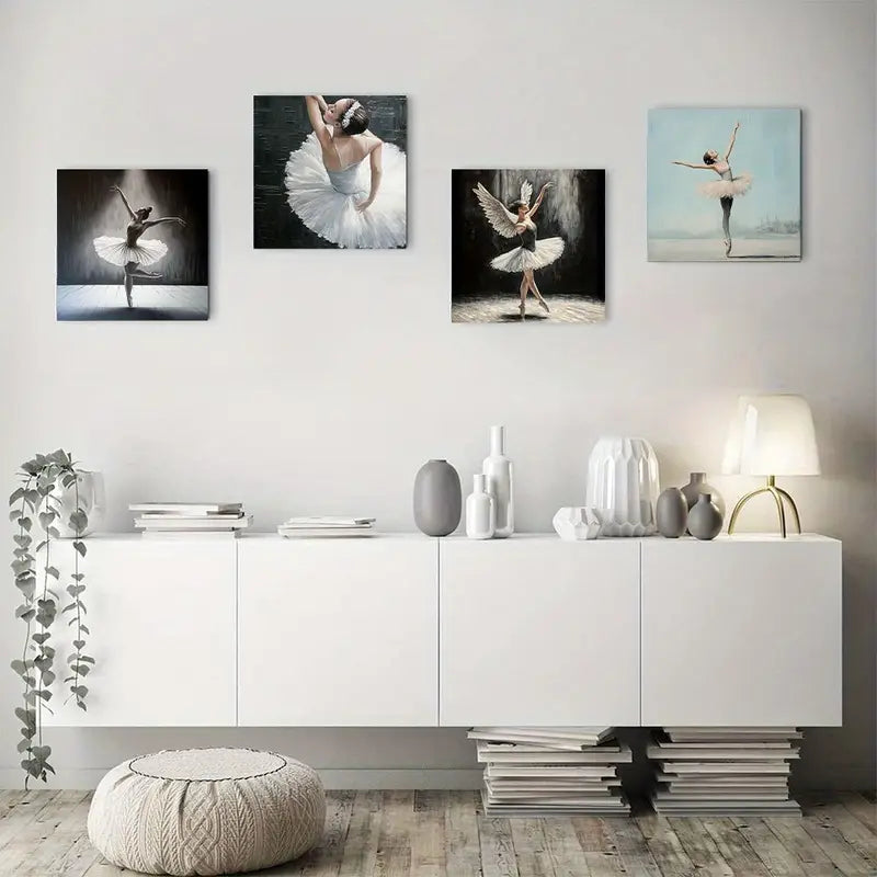 4pcs Graceful Ballerina Girl Wall Art Canvas Framed