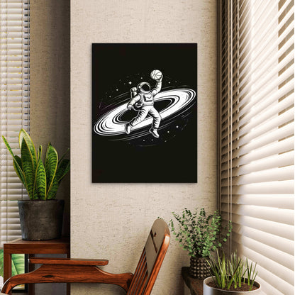 Astronaut Playing Basketball 40x60cm Metal Print Ready to Hang