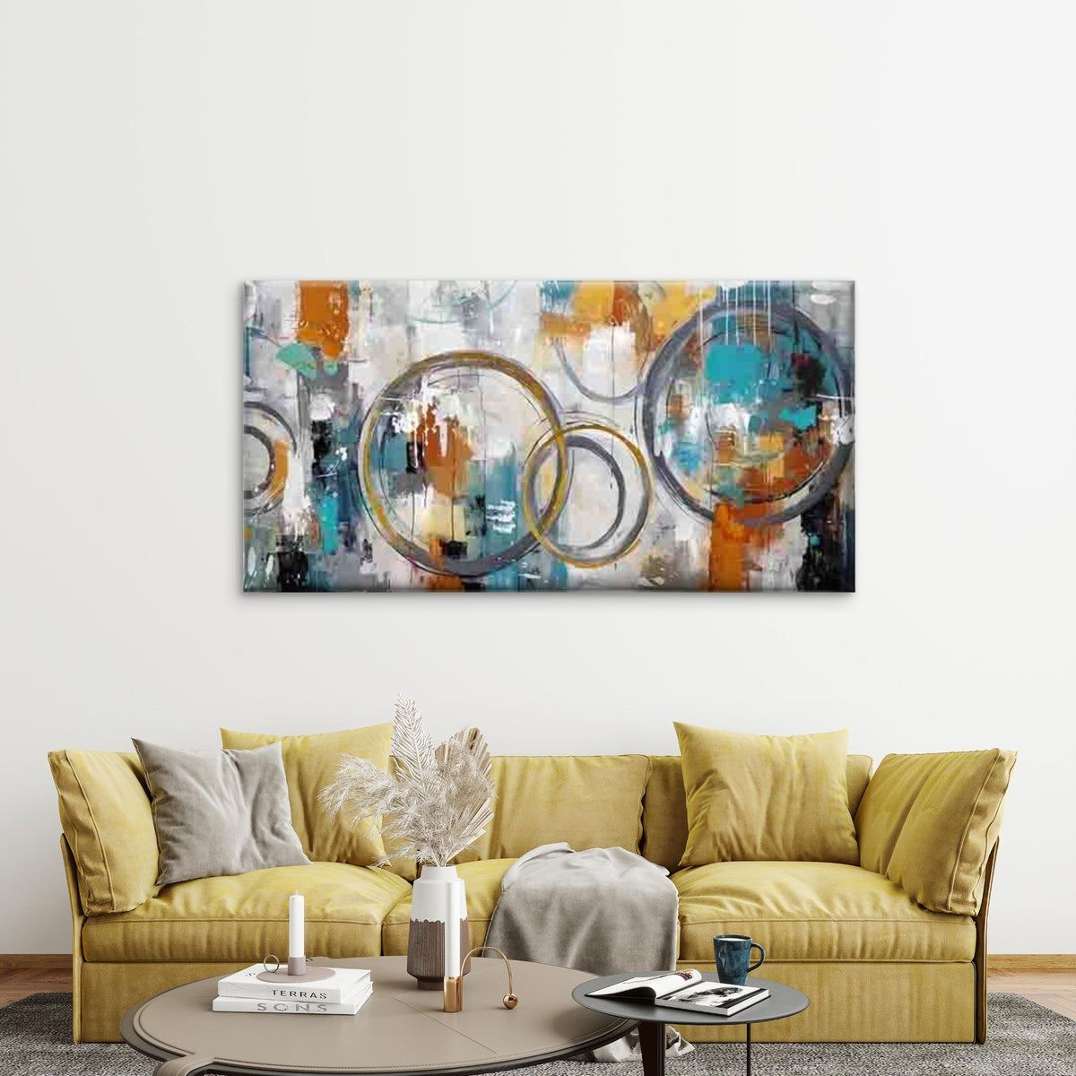 Featuring Circles And Dots Wall Art Canvas Office Home Room Framed 120x60cm