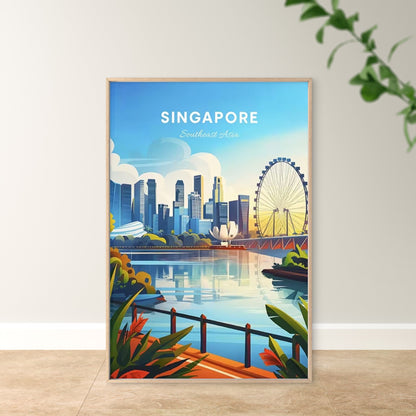 Singapore Flyer Ferris Wheel & Marina Bay Travel Poster Print Wall Art
