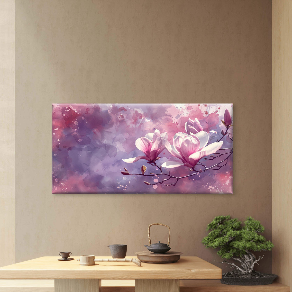 Blossoms in Purple Mist Wall Art Canvas Office Home Room Framed 120x60cm