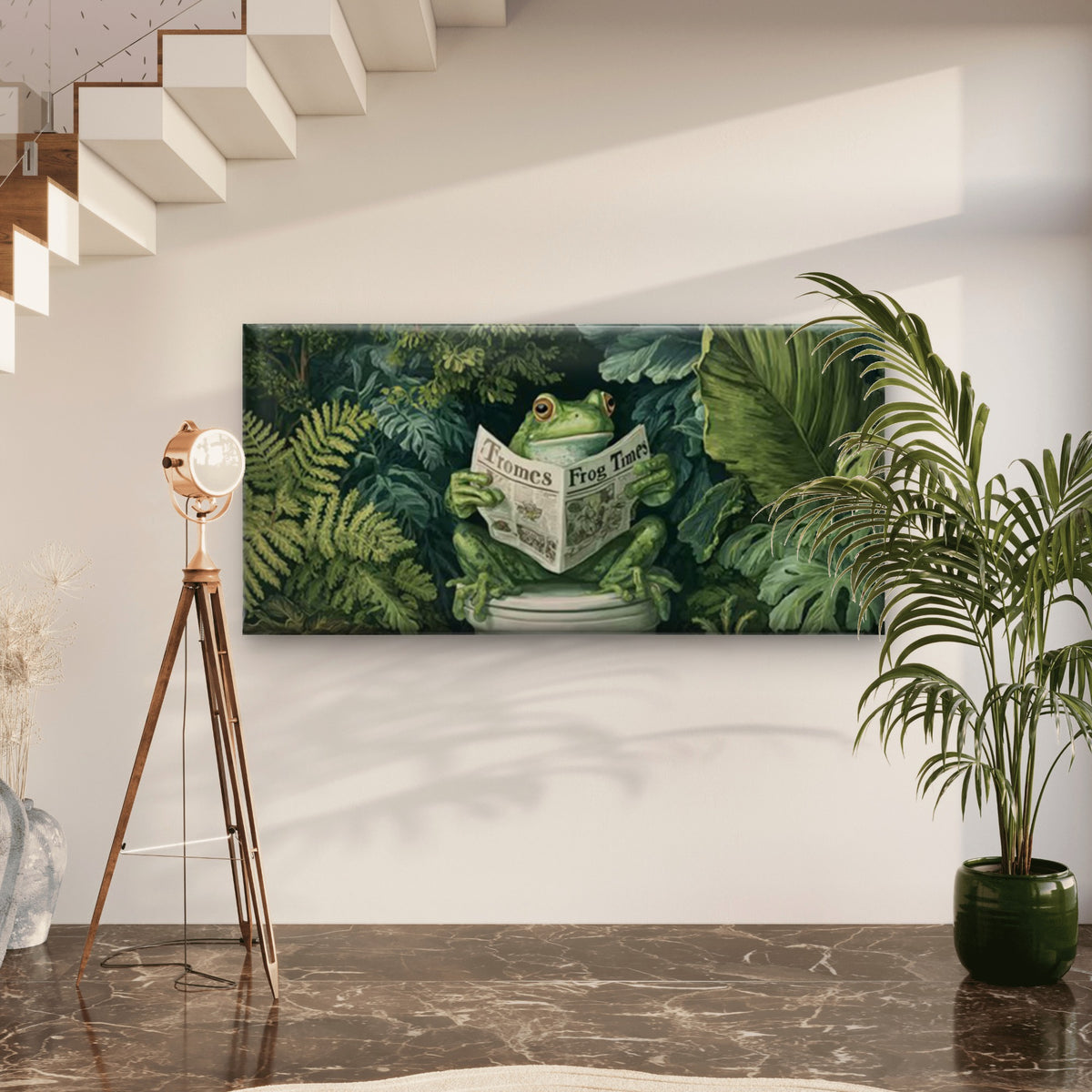 Funny Frog Reading Newspaper Wall Art Canvas Office Home Room Framed 120x60cm