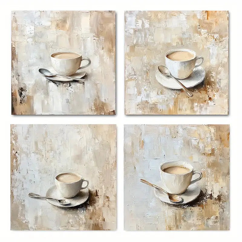 4pcs Cream Coffee Art Wall Art Canvas Framed
