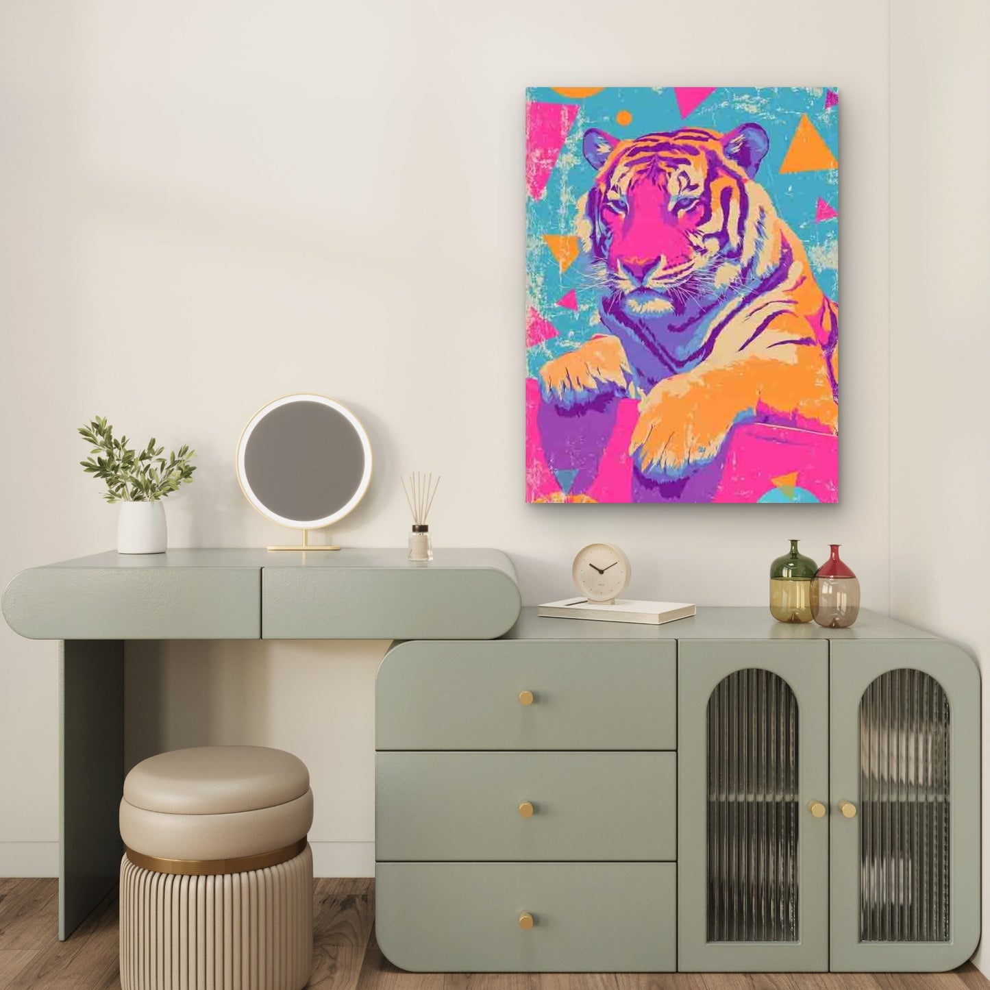 Preppy Tiger Trendy Funky Dopamine Art 60x90cm Metal Print Ready to Hang