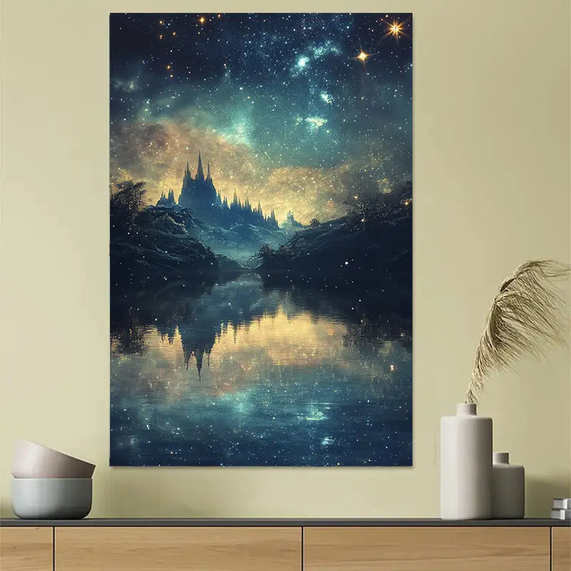 Fantasy Castle Under Starry Sky Art Poster 40x60cm Metal Print Ready to Hang