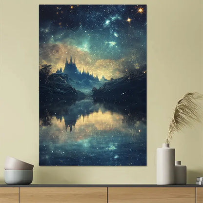 Fantasy Castle Under Starry Sky Art Poster 40x60cm Metal Print Ready to Hang