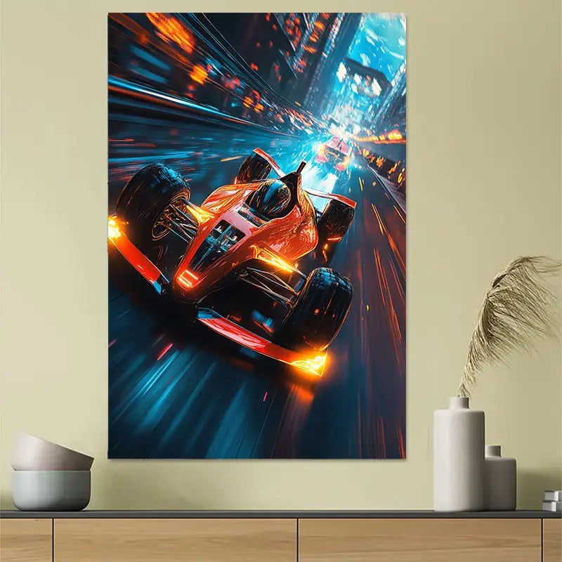 Racing Car Speed Motion Scene Art Poster 40x60cm Metal Print Ready to Hang