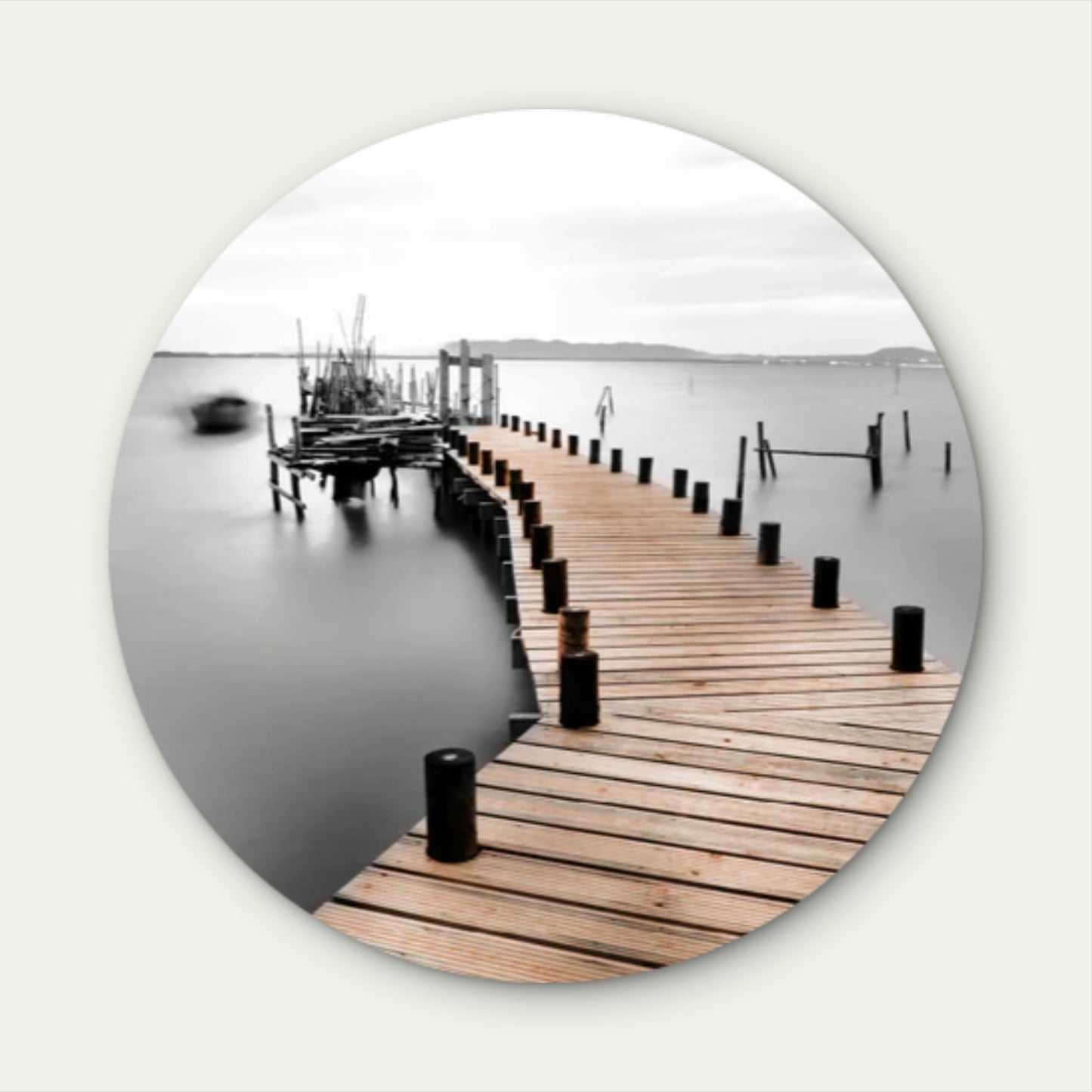 Black and White Wooden Pier Lake Acrylic Glass Rounded Print Tempered Glass Wall Art 100% Made in Australia Ready to Hang