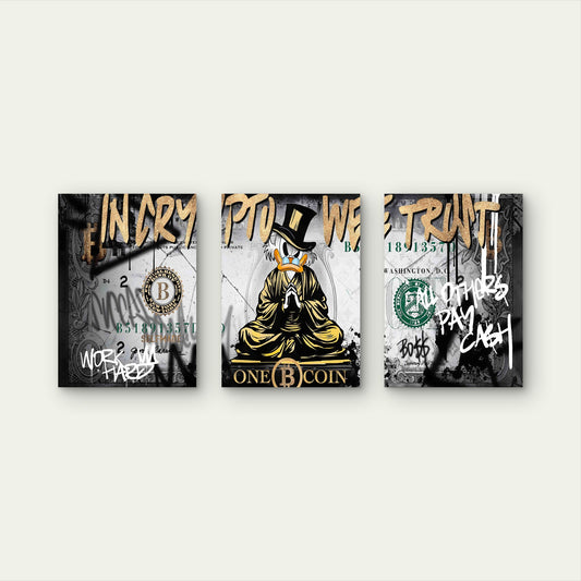 3pcs Mascot Wealth Currency Money Metal Print Ready to Hang Art