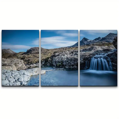 3pcs Cascading Waterfall In Rocky Mountains Landsc Metal Print Ready to Hang Art
