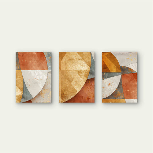 3pcs Modern Geometric Mid Century Terrac Wall Art Set Canvas Framed 50x70cm - High Quality Print 100% Australian Made Wall Canvas Ready to Hang