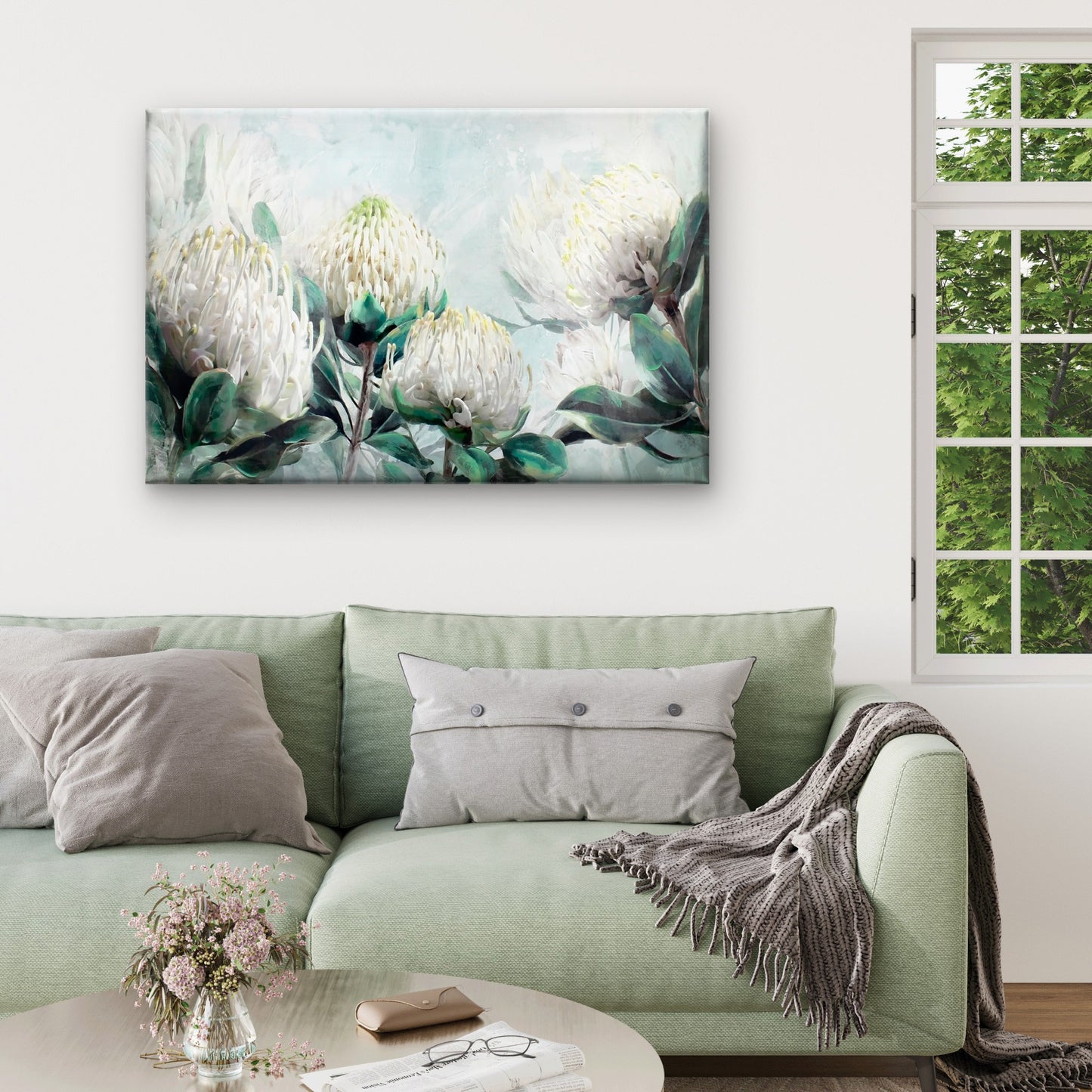 Neutral Color Protea Flowers Painting Wall Art Decor 100% Australian Made