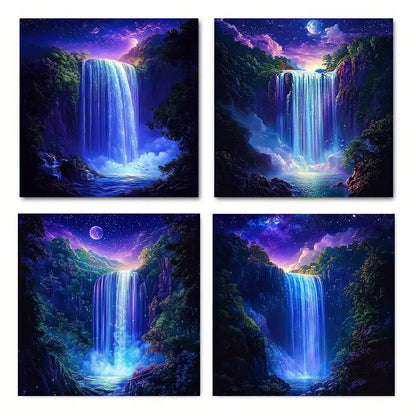 4pcs  Decor Starry Waterfall Anime   Wall Art Canvas Framed