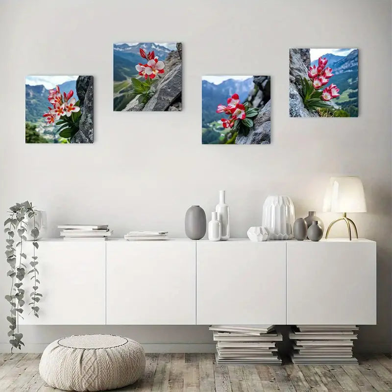 4pcs Cliff flower Picture Wall Art Canvas Framed