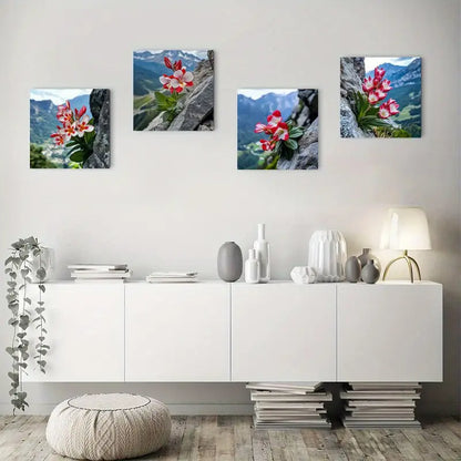 4pcs Cliff flower Picture Wall Art Canvas Framed