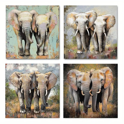 4pcsBoho Elephant Abstract  Wall Art Canvas Framed