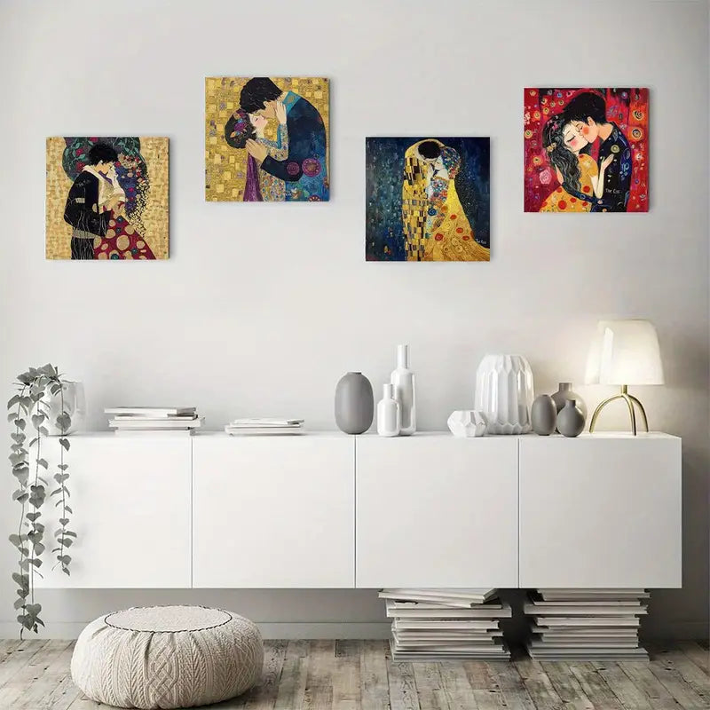 4pcs The Kiss by Gustav Klimt Wall Art Canvas Framed