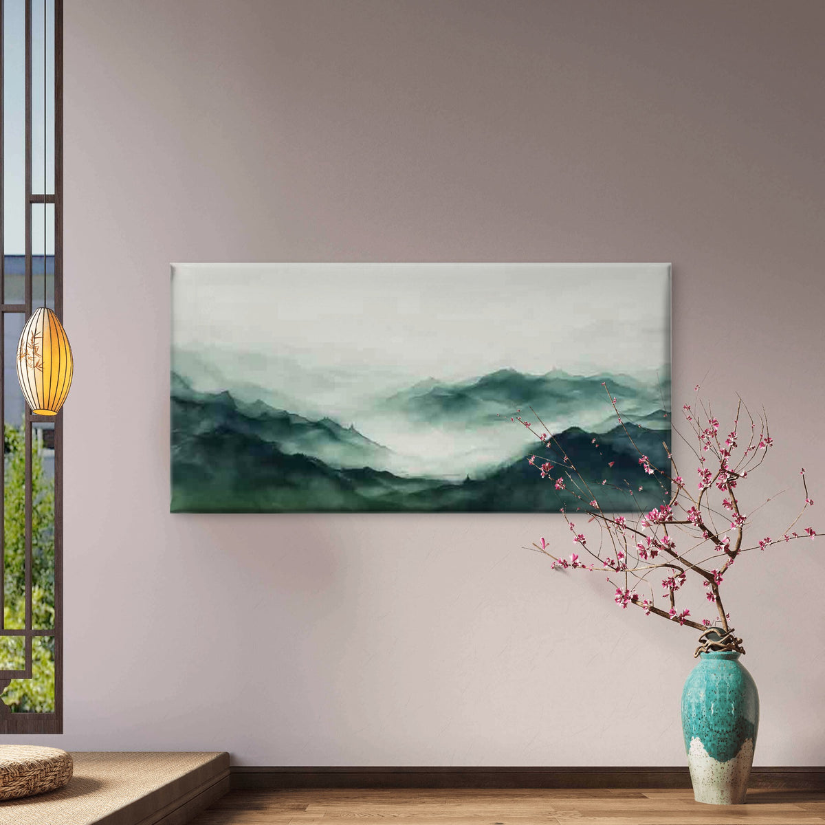 Misty Mountain Landscape Wall Art Canvas Office Home Room Framed 120x60cm