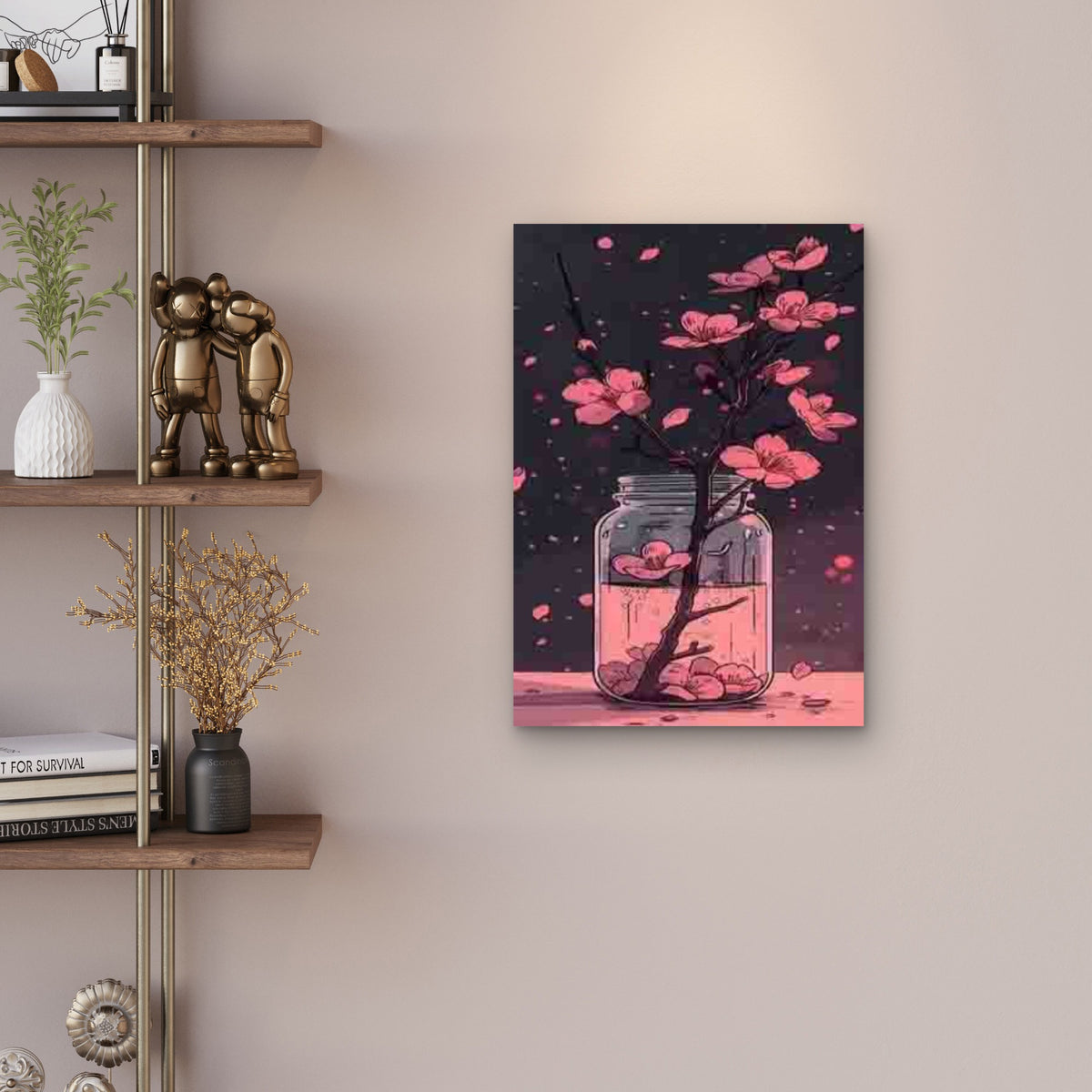 Cherry Blossom Branch in Glass Jar 60x90cm Metal Print Ready to Hang