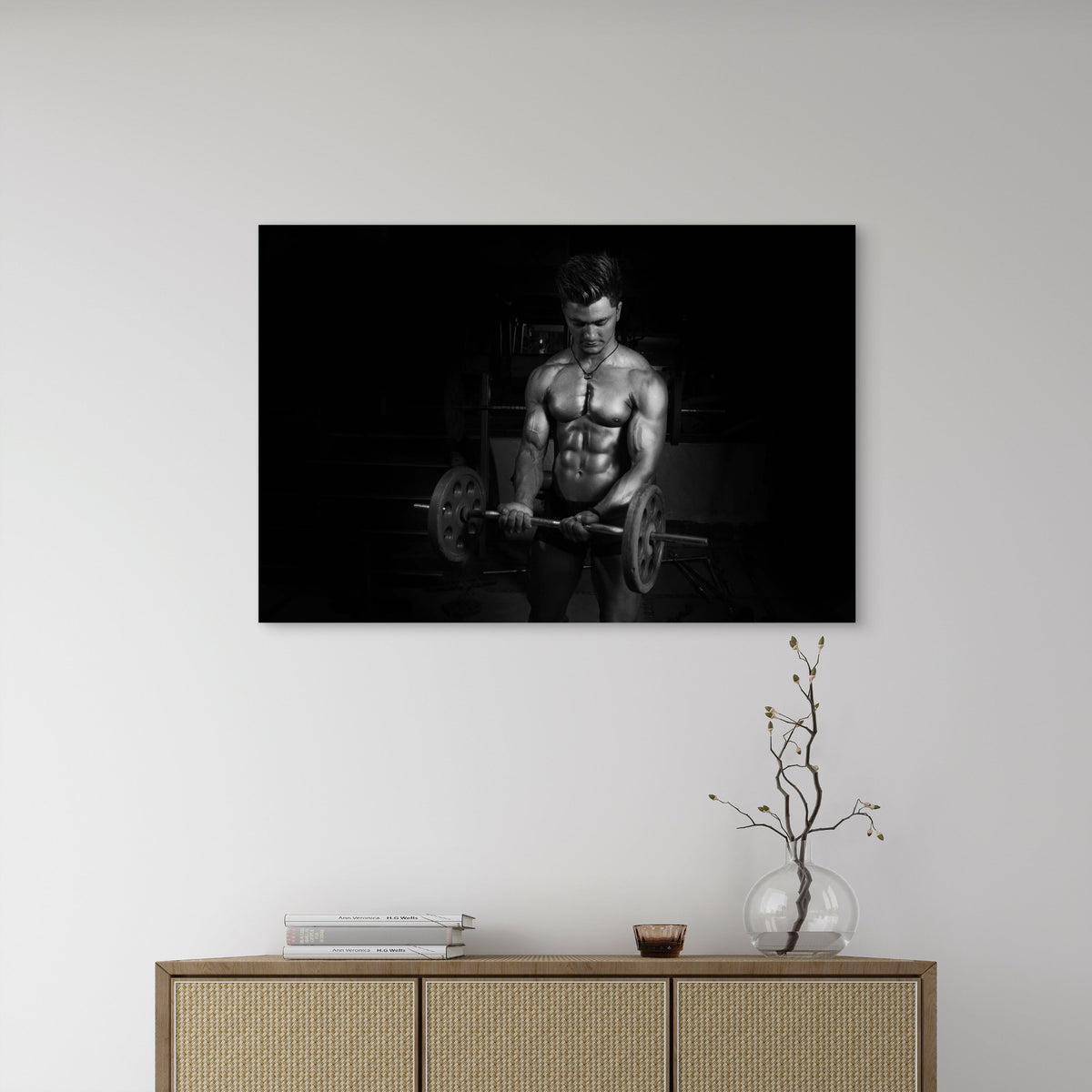 Black and White Bodybuilder Bicep Curl Ez Barbell Gym Workout 5mm thick Plastic Poster Ready to Hang 90x60cm