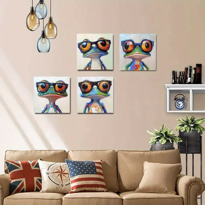 4pcs Adorable Frog Wall Art Canvas Framed