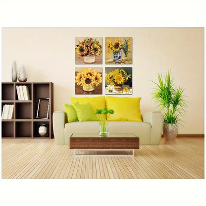 4pcs Yellow Blossom Flowers Picture Wall Art Canvas Framed