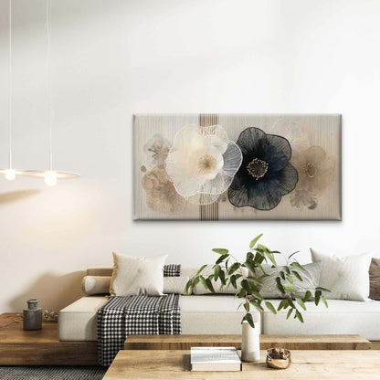 Black & White Floral Designs Wall Art Canvas Office Home Room Framed 120x60cm