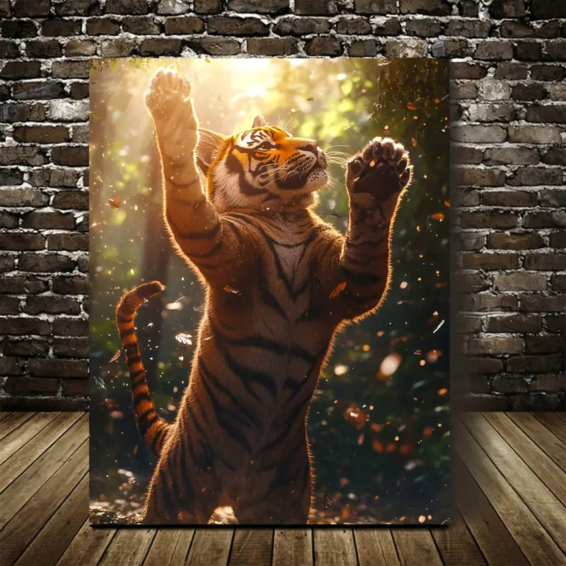 Realistic Tiger Dancing in Magical Forest  40x60cm Metal Print Ready to Hang