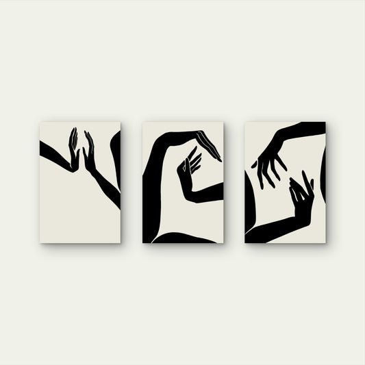 3pcs Minimalist Line Hands Abstract Wall Art Set Canvas Framed 40x60cm - High Quality Print 100% Australian Made Wall Canvas Ready to Hang