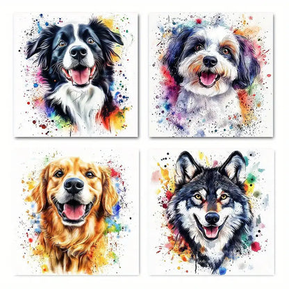 4pcs Dog Lovely Dog Funny Do Wall Art Canvas Framed
