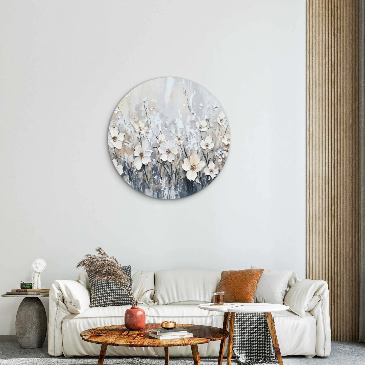 White Flowers in Grey Meadow Acrylic Glass Rounded Print Tempered Glass Wall Art 100% Made in Australia Ready to Hang