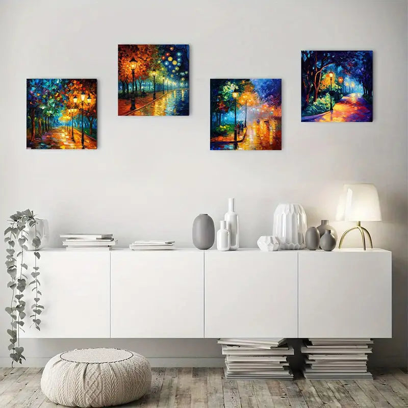 4pcsBlue Moon Picture Artwork Wall Art Canvas Framed