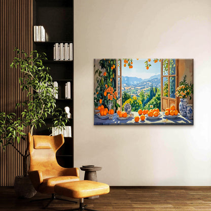 Mountains Through Orange Table Window Wall Art Decor 100% Australian Made