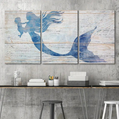 3pcs Blue Watercolor Mermaid Baby  Metal Print Ready to Hang Art