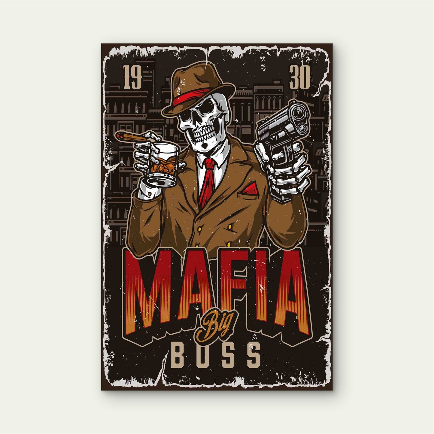 Mafia Boss Skeleton 60x90cm Metal Print Ready to Hang