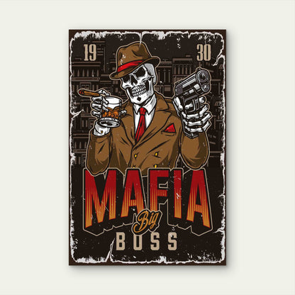 Mafia Boss Skeleton 60x90cm Metal Print Ready to Hang