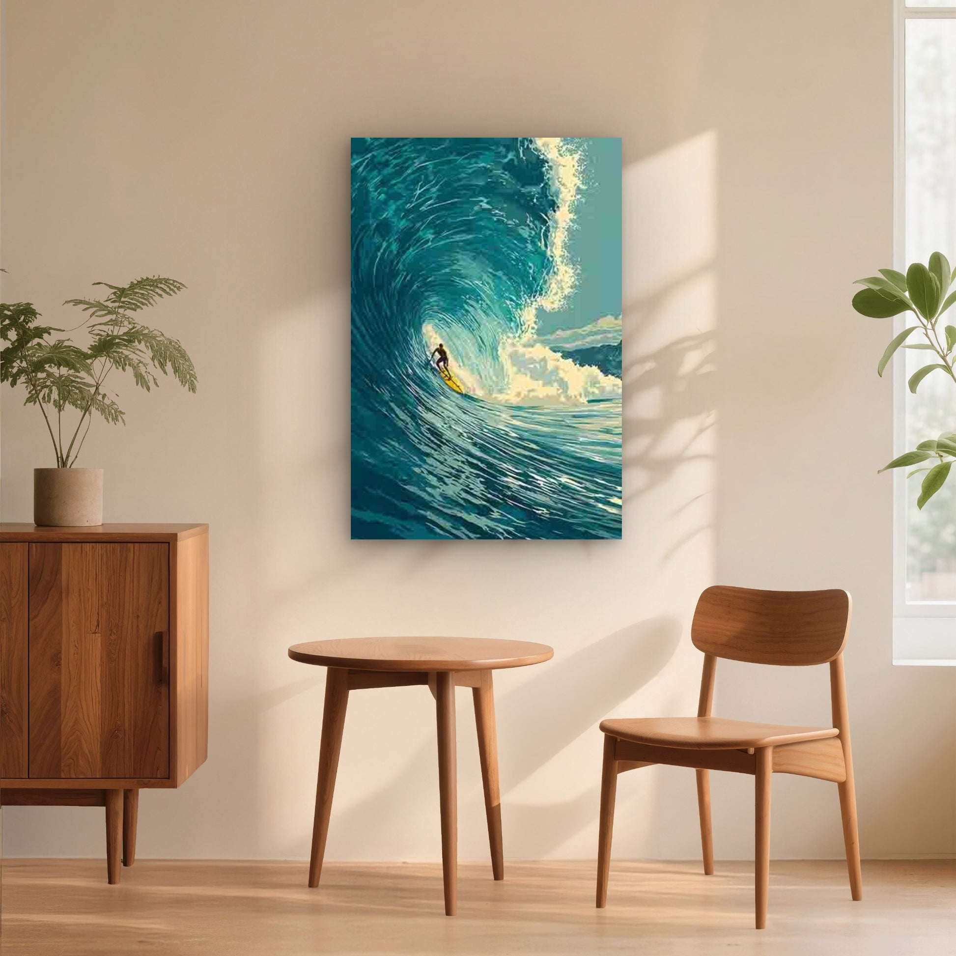 Surfer Surfing in a Huge Blue Wave 60x90cm Metal Print Ready to Hang - Bella Home Decor