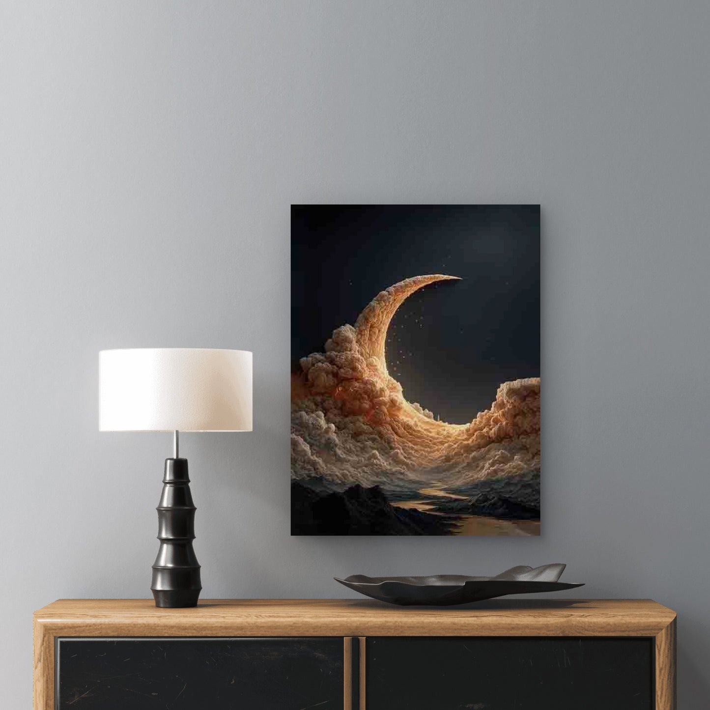 Golden Crescent Moon 60x90cm Metal Print Ready to Hang